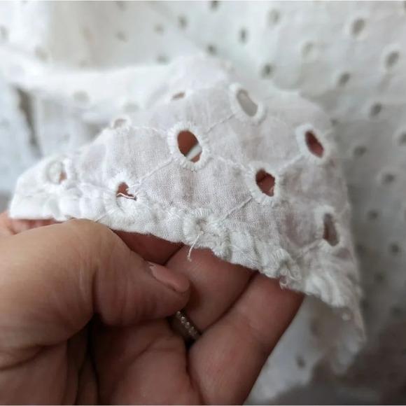 Tulip White Eyelet Button Down Collar Long Sleeve Shirt 100% Cotton Women Small - Picture 12 of 13